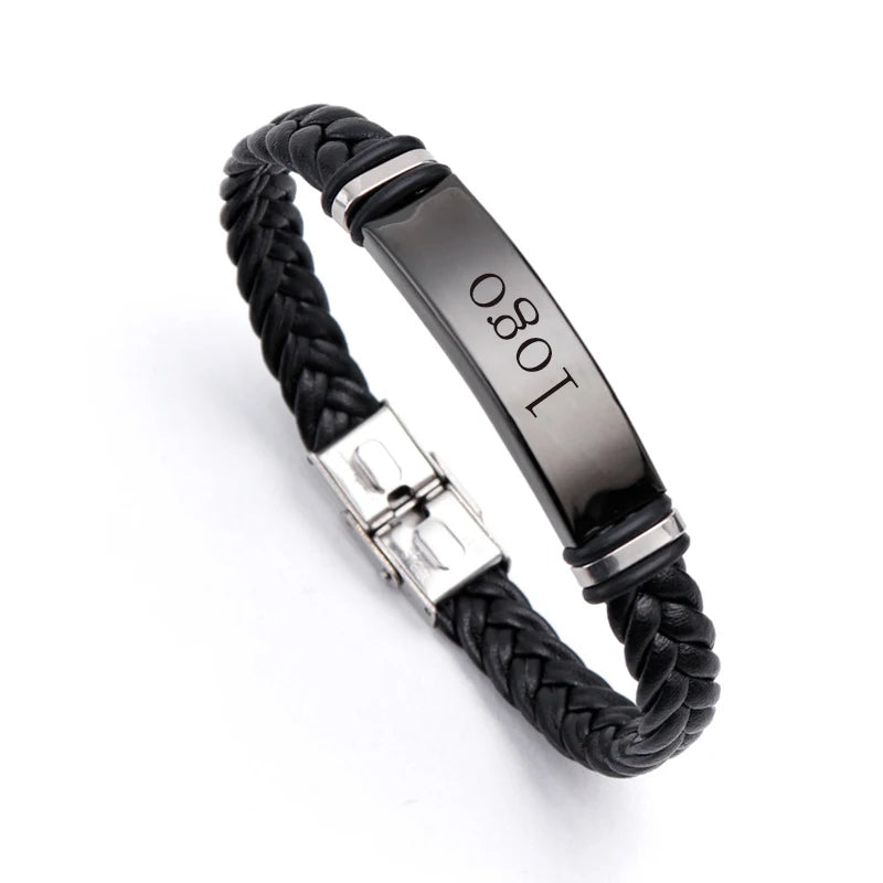 Bracelet Cuir Tressé Homme – Gravure Personnalisée Stainless Steel Braided Genuine Leather Men Bracelets custom engraved name Bangles Punk Rock Male Wrist Band Jewelry
