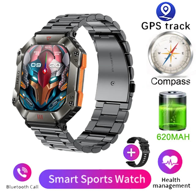  Montre Connectée Intelligente Homme – Design Militaire, Étanche, Multifonction – Compatible Android & iOS