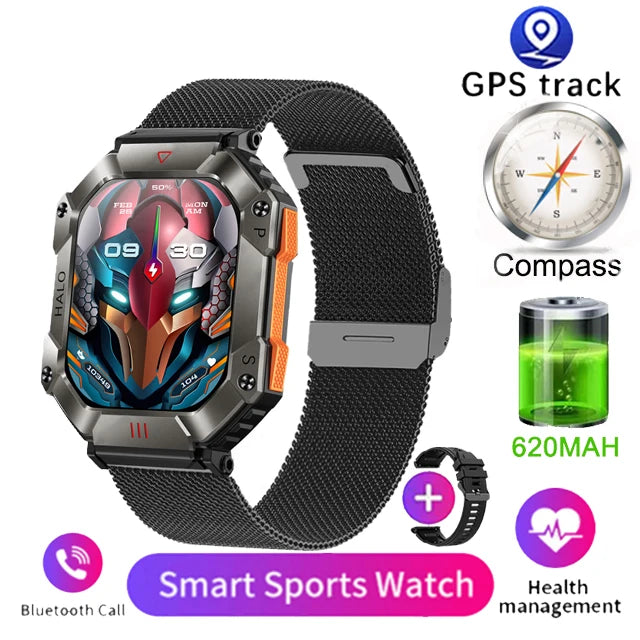  Montre Connectée Intelligente Homme – Design Militaire, Étanche, Multifonction – Compatible Android & iOS
