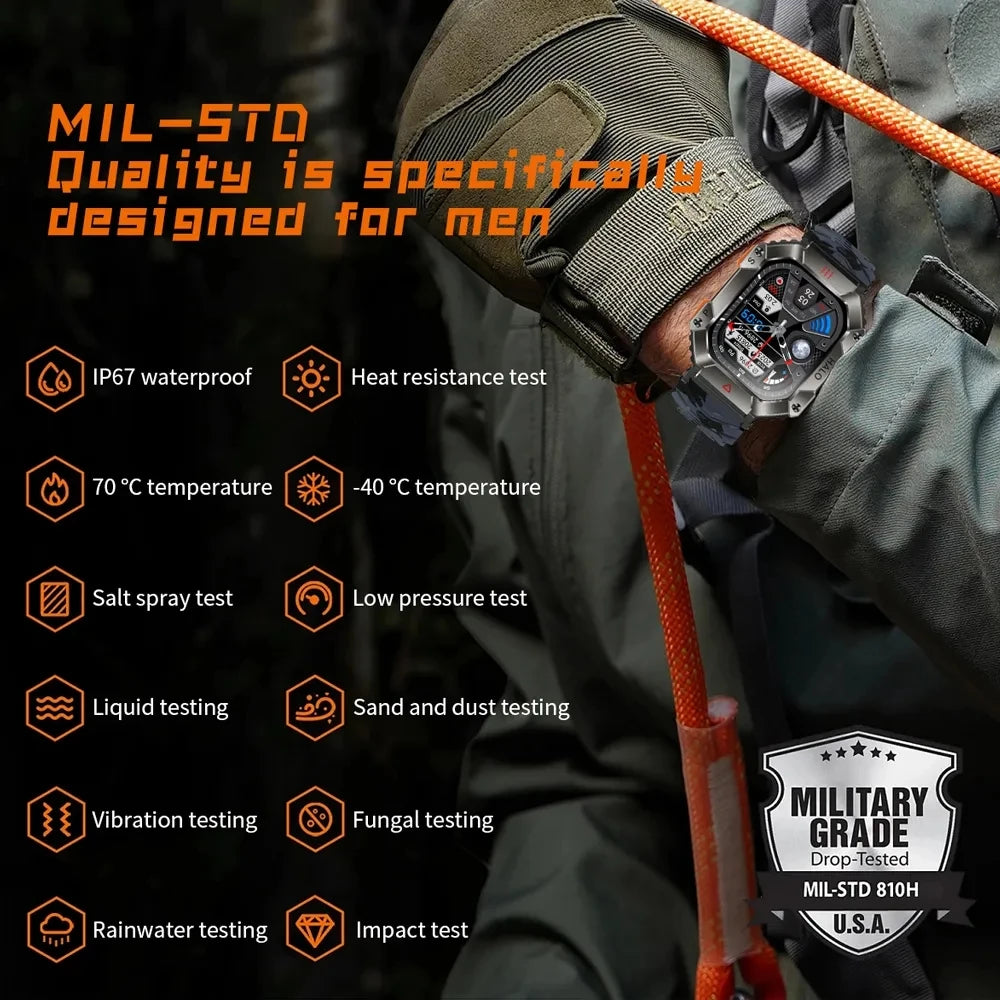 Montre Connectée Intelligente Homme – Design Militaire, Étanche, Multifonction – Compatible Android & iOS