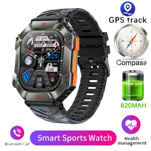  Montre Connectée Intelligente Homme – Design Militaire, Étanche, Multifonction – Compatible Android & iOS
