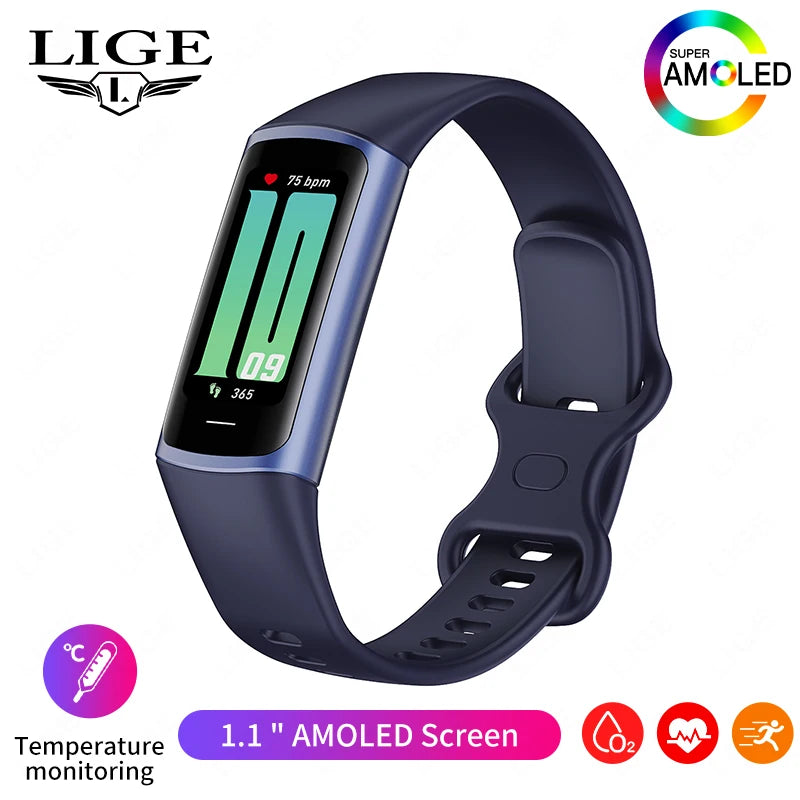 Montre Connectée Sport LIGE – Bracelet Intelligent Homme & Femme | Suivi Santé & Fitness, Écran AMOLED, Étanche IP67 | Compatible iOS & Android LDXdesign07