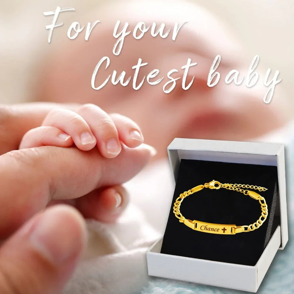 **Bracelet Bébé Personnalisé avec Pierre de Naissance – Gravure Prénom & Date | Chaîne Figaro Ajustable – Cadeau Naissance ou Baptême par LDXdesign07*
