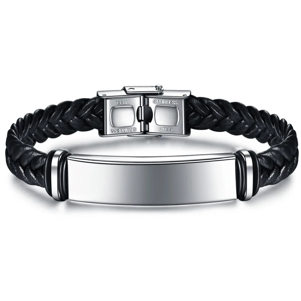 Bracelet Homme Personnalisé | Cuir Tressé & Acier Gravé – Cadeau Inspirant & Élégant pour Lui – par LDXdesign07