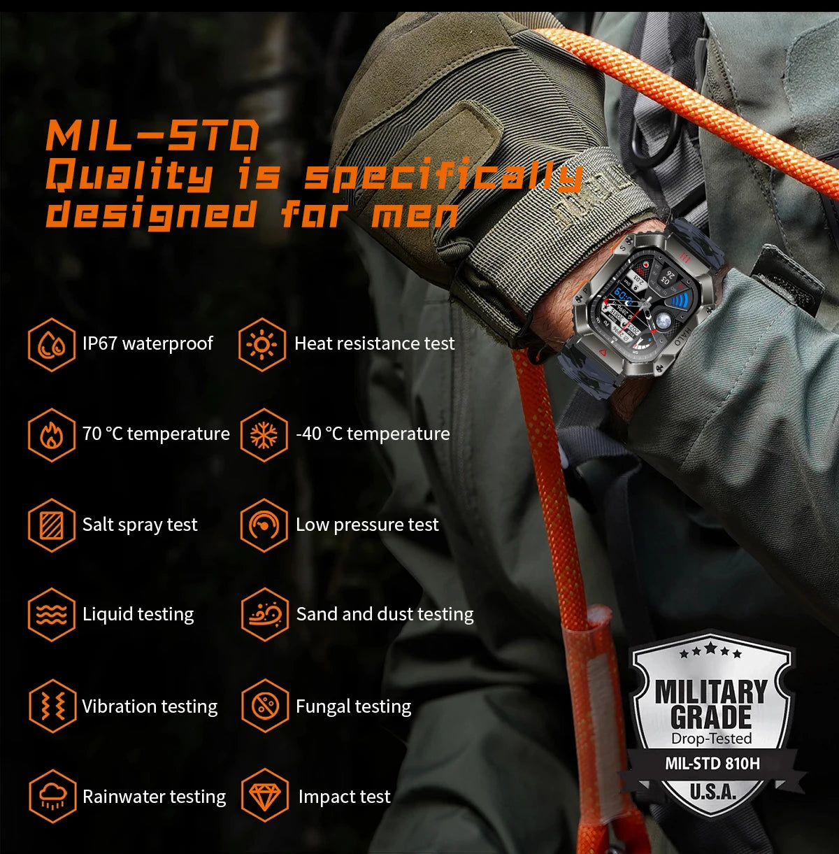  Montre Connectée Intelligente Homme – Design Militaire, Étanche, Multifonction – Compatible Android & iOS