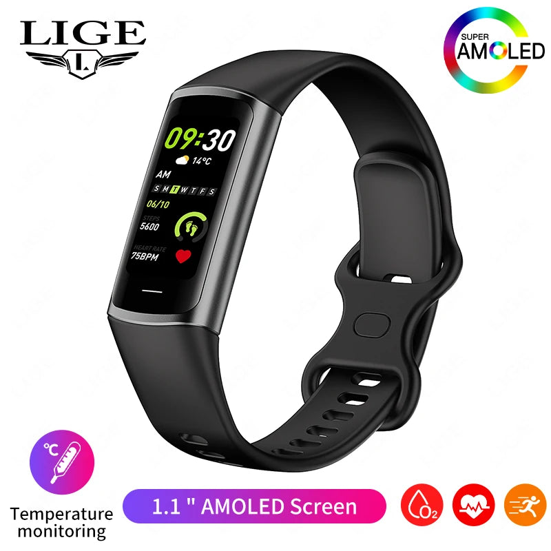 Montre Connectée Sport LIGE – Bracelet Intelligent Homme & Femme | Suivi Santé & Fitness, Écran AMOLED, Étanche IP67 | Compatible iOS & Android LDXdesign07