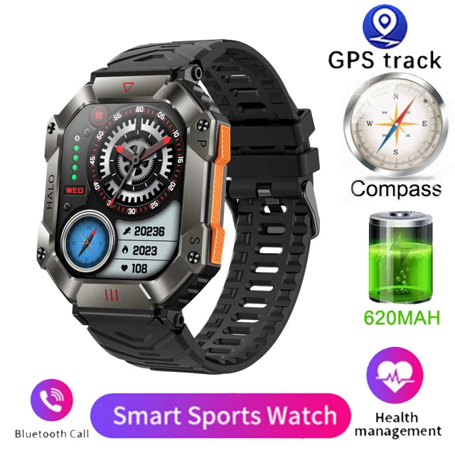  Montre Connectée Intelligente Homme – Design Militaire, Étanche, Multifonction – Compatible Android & iOS