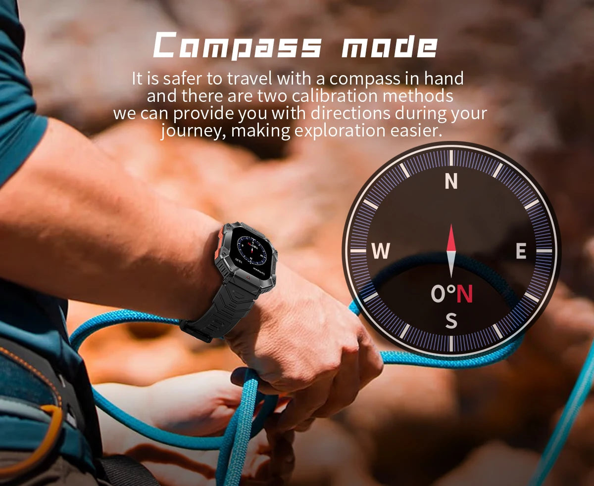  Montre Connectée Intelligente Homme – Design Militaire, Étanche, Multifonction – Compatible Android & iOS