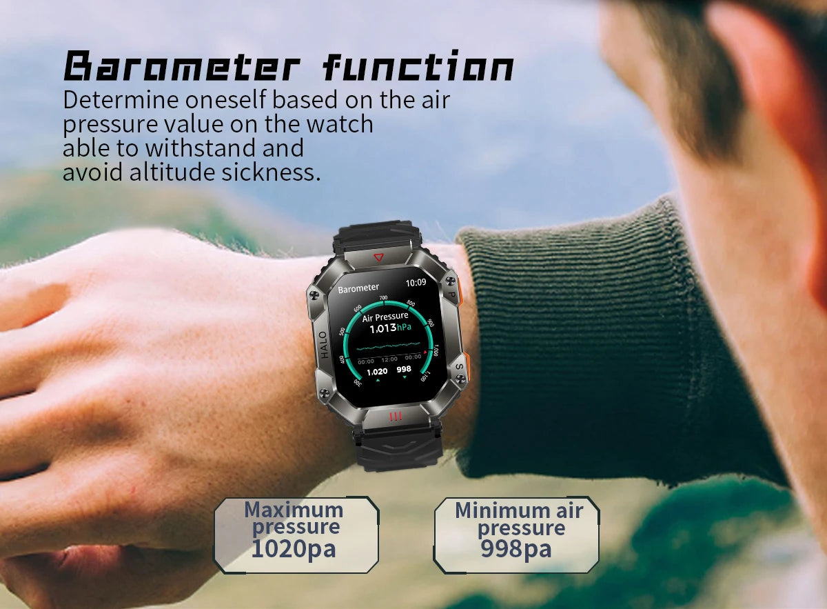  Montre Connectée Intelligente Homme – Design Militaire, Étanche, Multifonction – Compatible Android & iOS