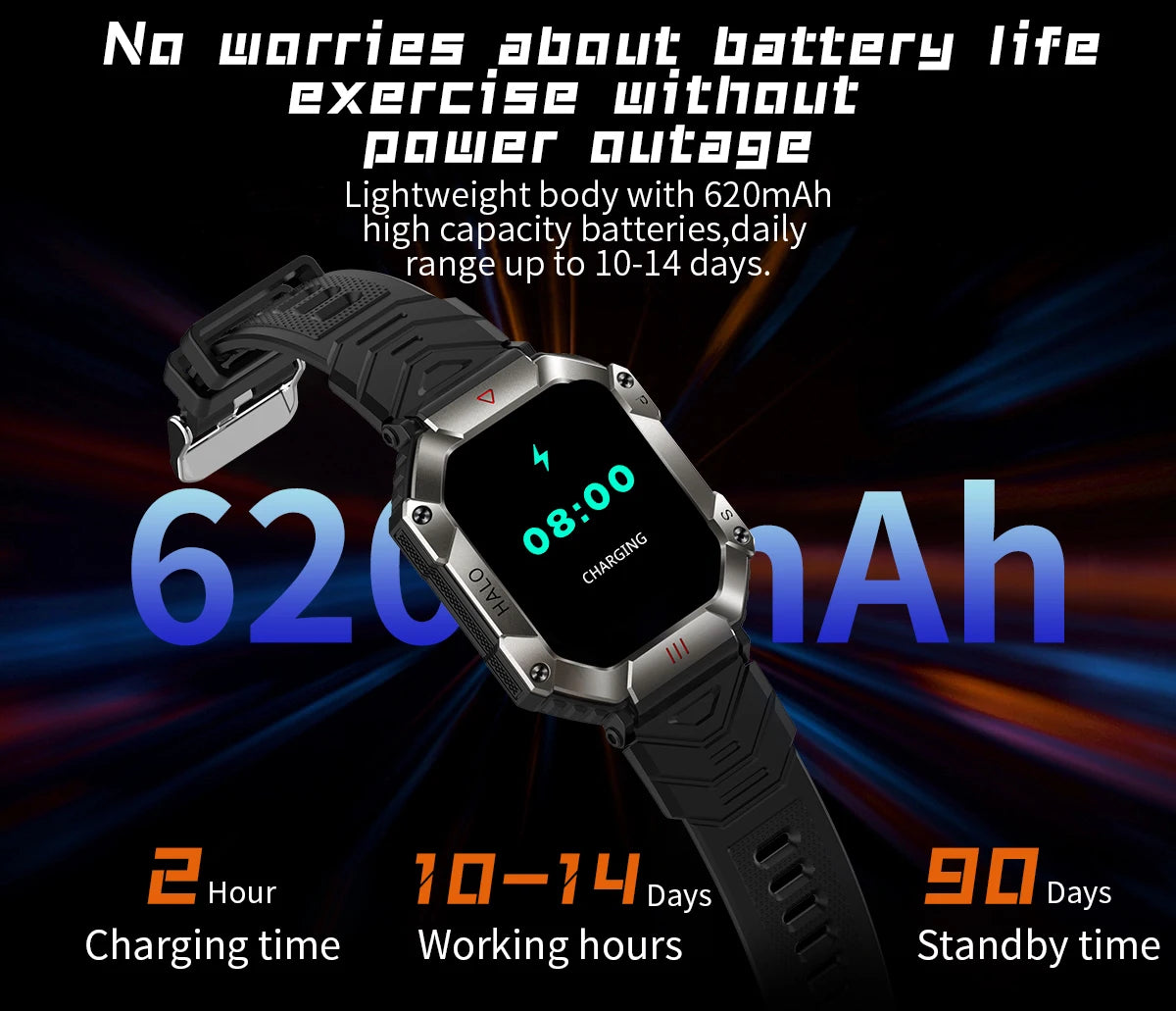  Montre Connectée Intelligente Homme – Design Militaire, Étanche, Multifonction – Compatible Android & iOS