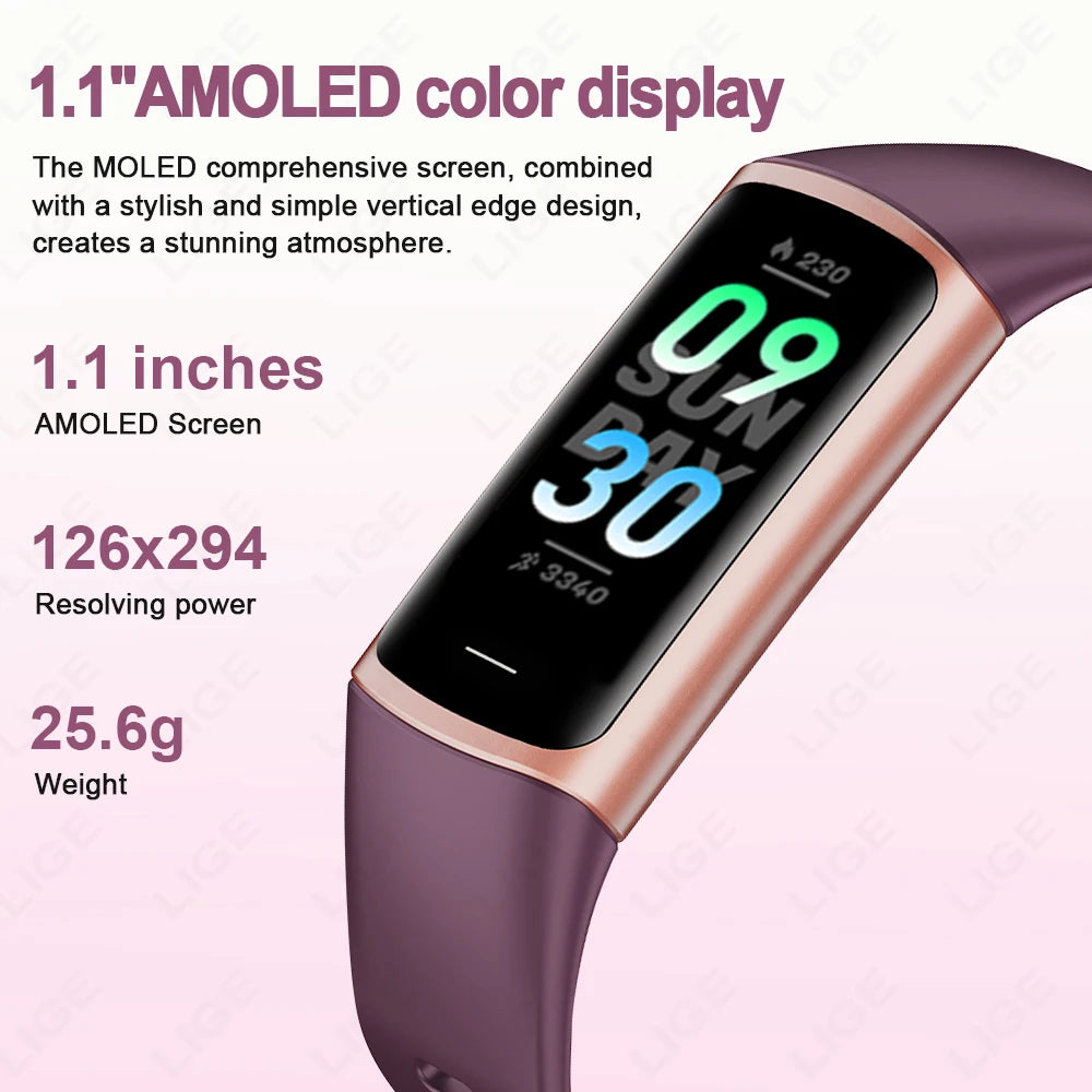 Montre Connectée Sport LIGE – Bracelet Intelligent Homme & Femme | Suivi Santé & Fitness, Écran AMOLED, Étanche IP67 | Compatible iOS & Android LDXdesign07