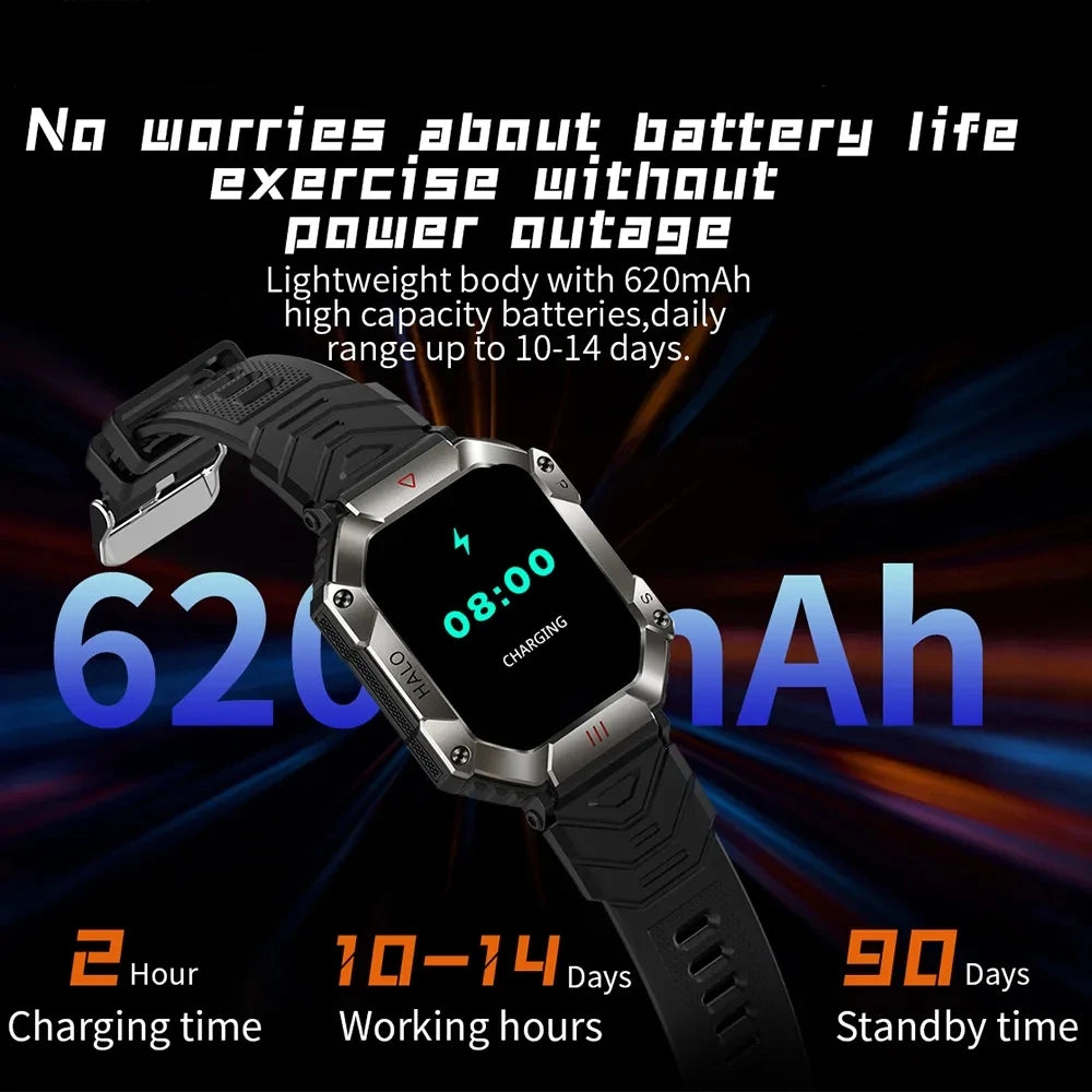  Montre Connectée Intelligente Homme – Design Militaire, Étanche, Multifonction – Compatible Android & iOS