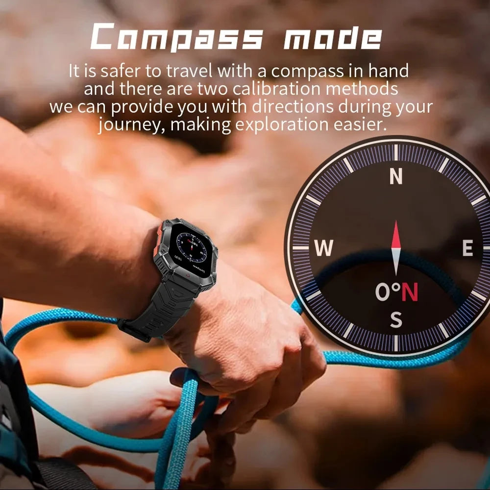  Montre Connectée Intelligente Homme – Design Militaire, Étanche, Multifonction – Compatible Android & iOS