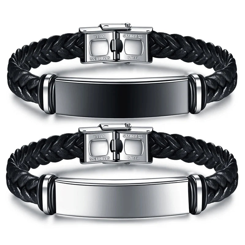 Bracelet Homme Personnalisé | Cuir Tressé & Acier Gravé – Cadeau Inspirant & Élégant pour Lui – par LDXdesign07