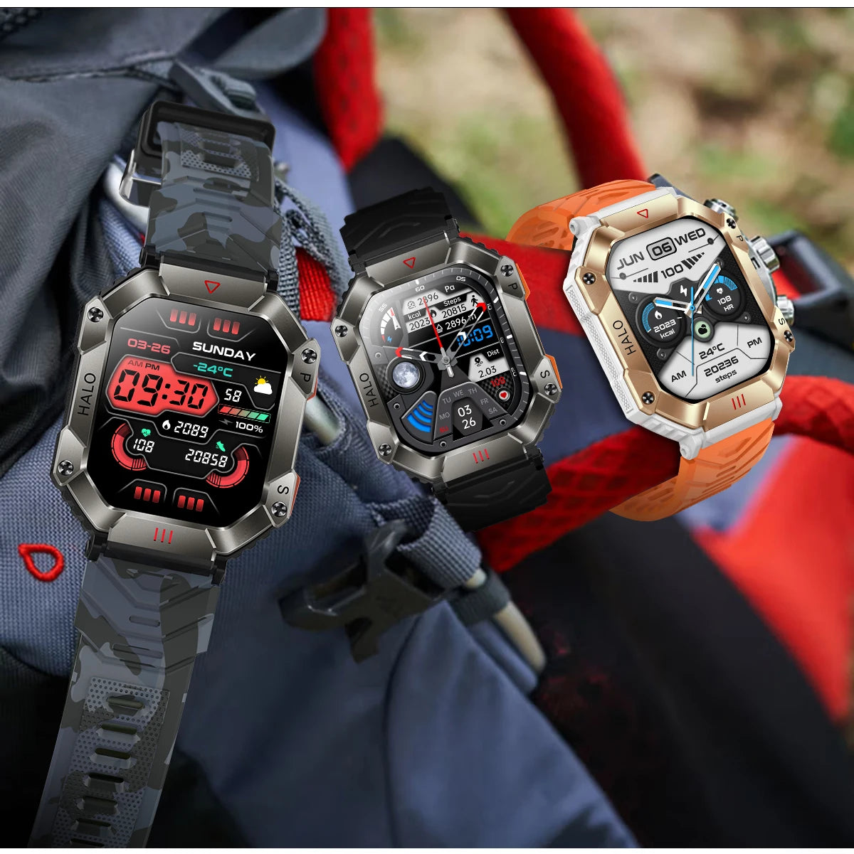  Montre Connectée Intelligente Homme – Design Militaire, Étanche, Multifonction – Compatible Android & iOS