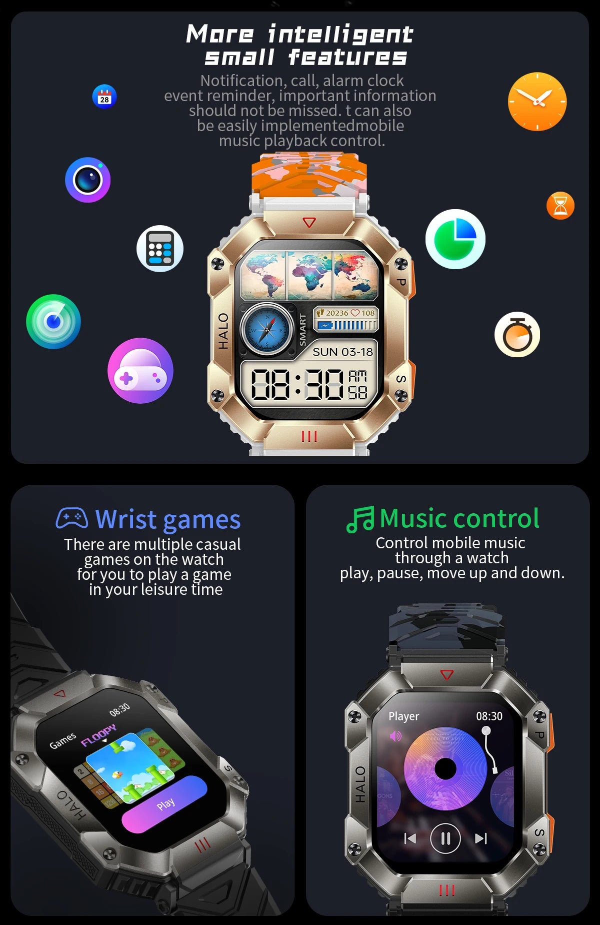  Montre Connectée Intelligente Homme – Design Militaire, Étanche, Multifonction – Compatible Android & iOS