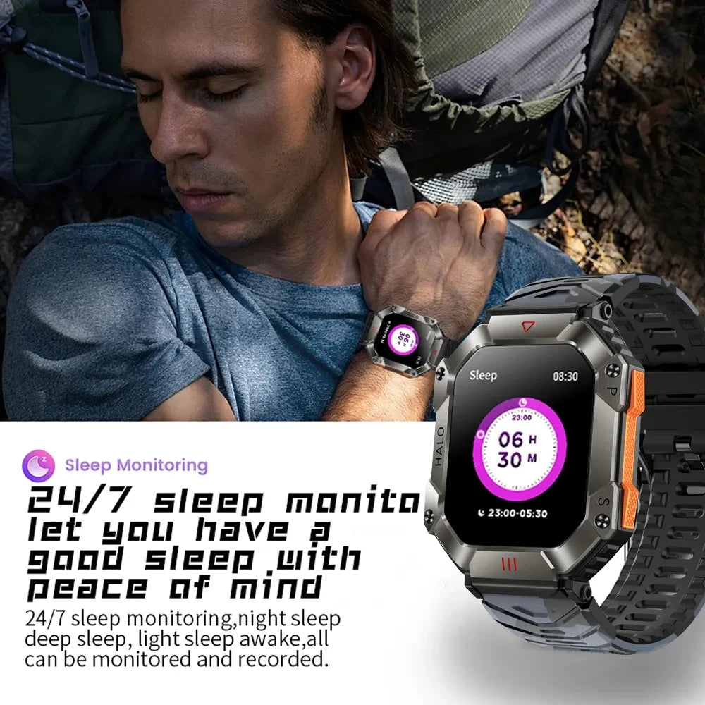  Montre Connectée Intelligente Homme – Design Militaire, Étanche, Multifonction – Compatible Android & iOS