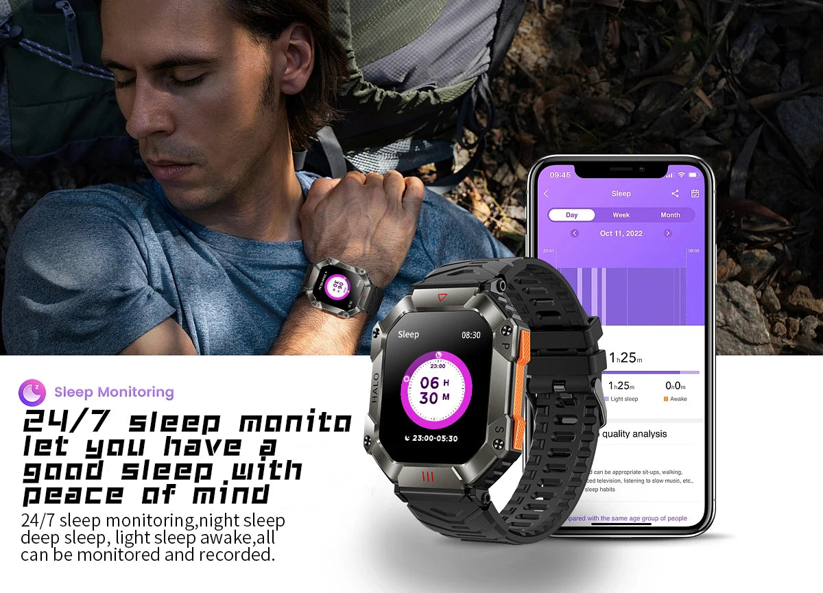  Montre Connectée Intelligente Homme – Design Militaire, Étanche, Multifonction – Compatible Android & iOS