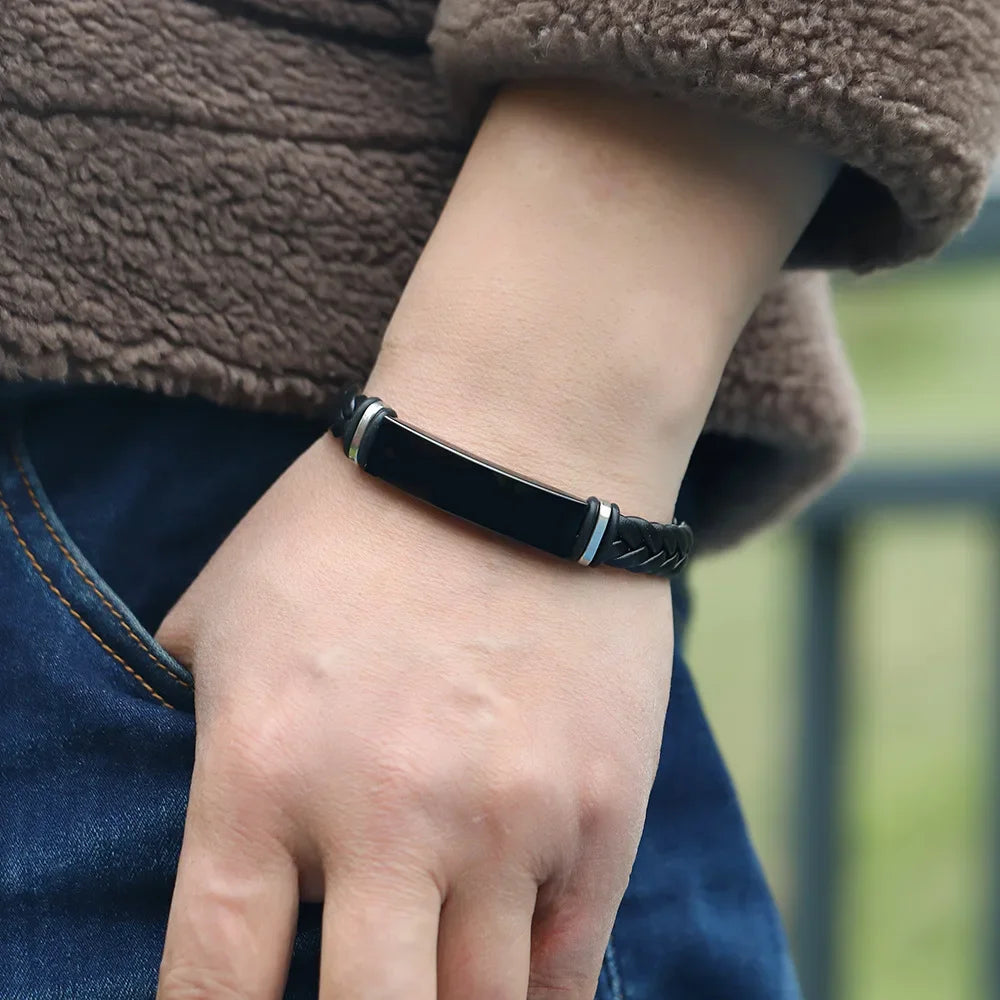 Bracelet Homme Personnalisé | Cuir Tressé & Acier Gravé – Cadeau Inspirant & Élégant pour Lui – par LDXdesign07
