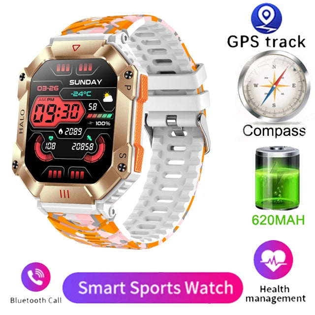  Montre Connectée Intelligente Homme – Design Militaire, Étanche, Multifonction – Compatible Android & iOS