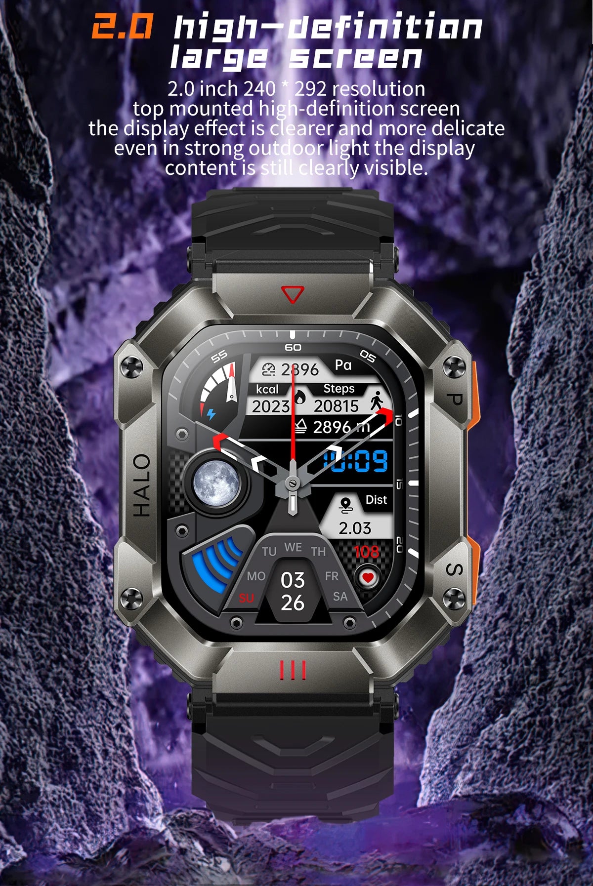  Montre Connectée Intelligente Homme – Design Militaire, Étanche, Multifonction – Compatible Android & iOS