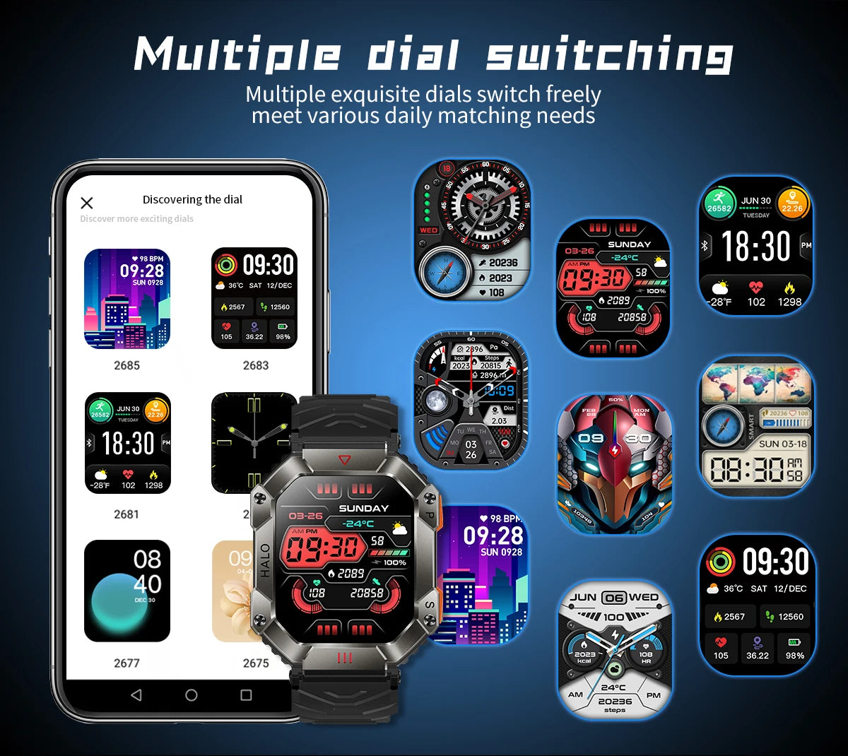  Montre Connectée Intelligente Homme – Design Militaire, Étanche, Multifonction – Compatible Android & iOS