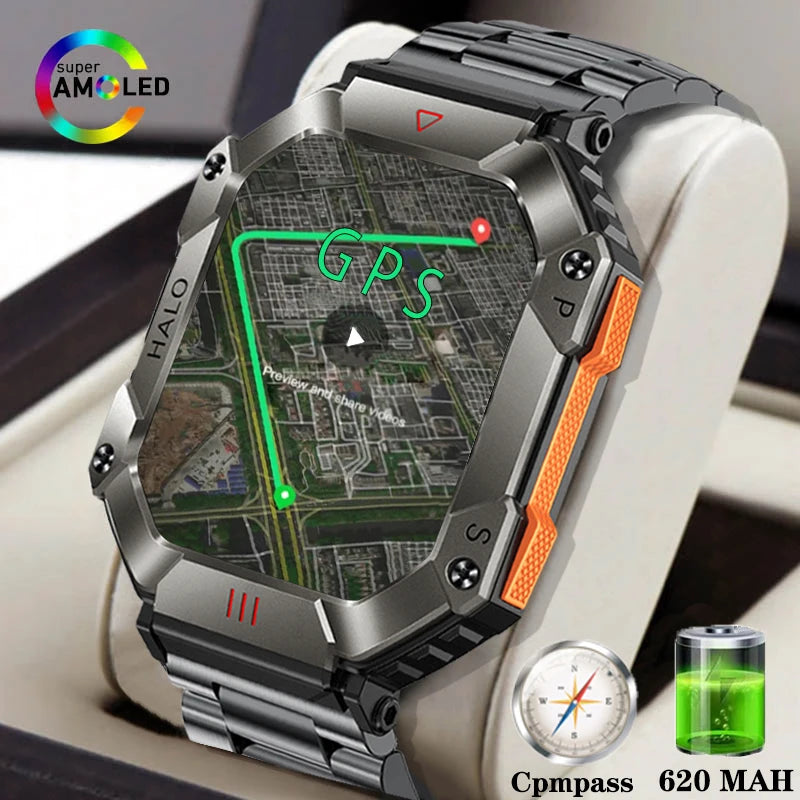  Montre Connectée Intelligente Homme – Design Militaire, Étanche, Multifonction – Compatible Android & iOS