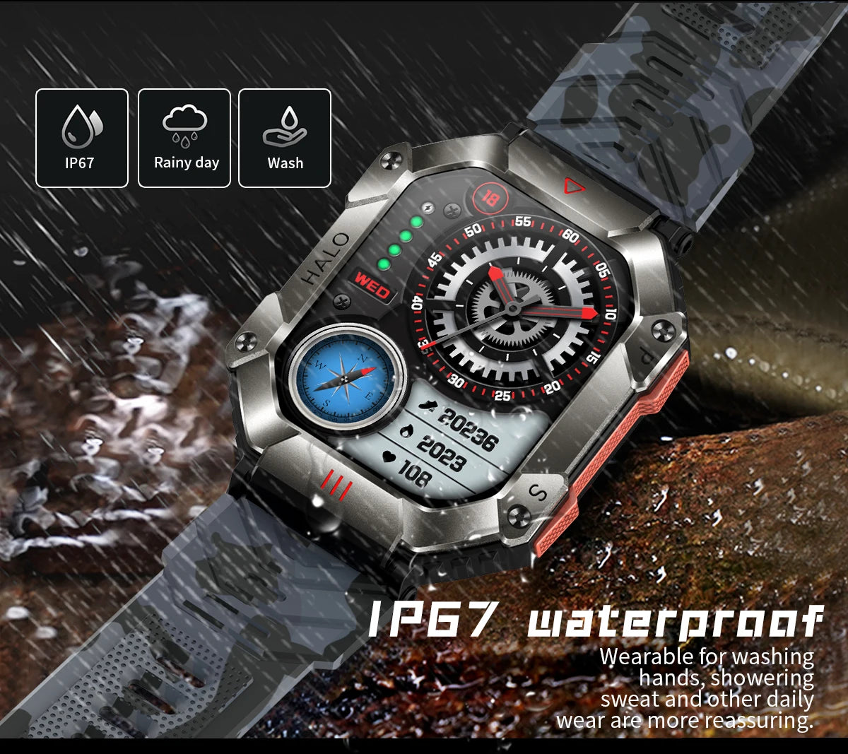  Montre Connectée Intelligente Homme – Design Militaire, Étanche, Multifonction – Compatible Android & iOS