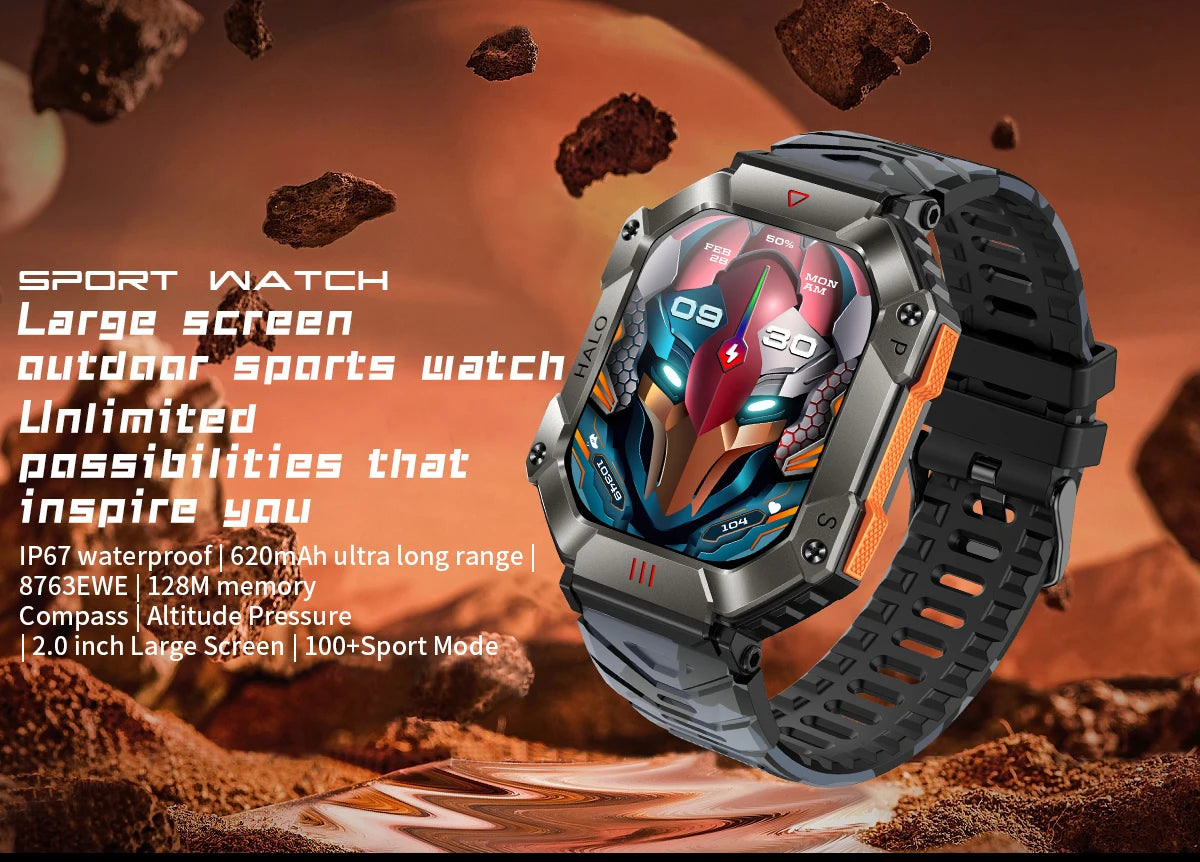  Montre Connectée Intelligente Homme – Design Militaire, Étanche, Multifonction – Compatible Android & iOS