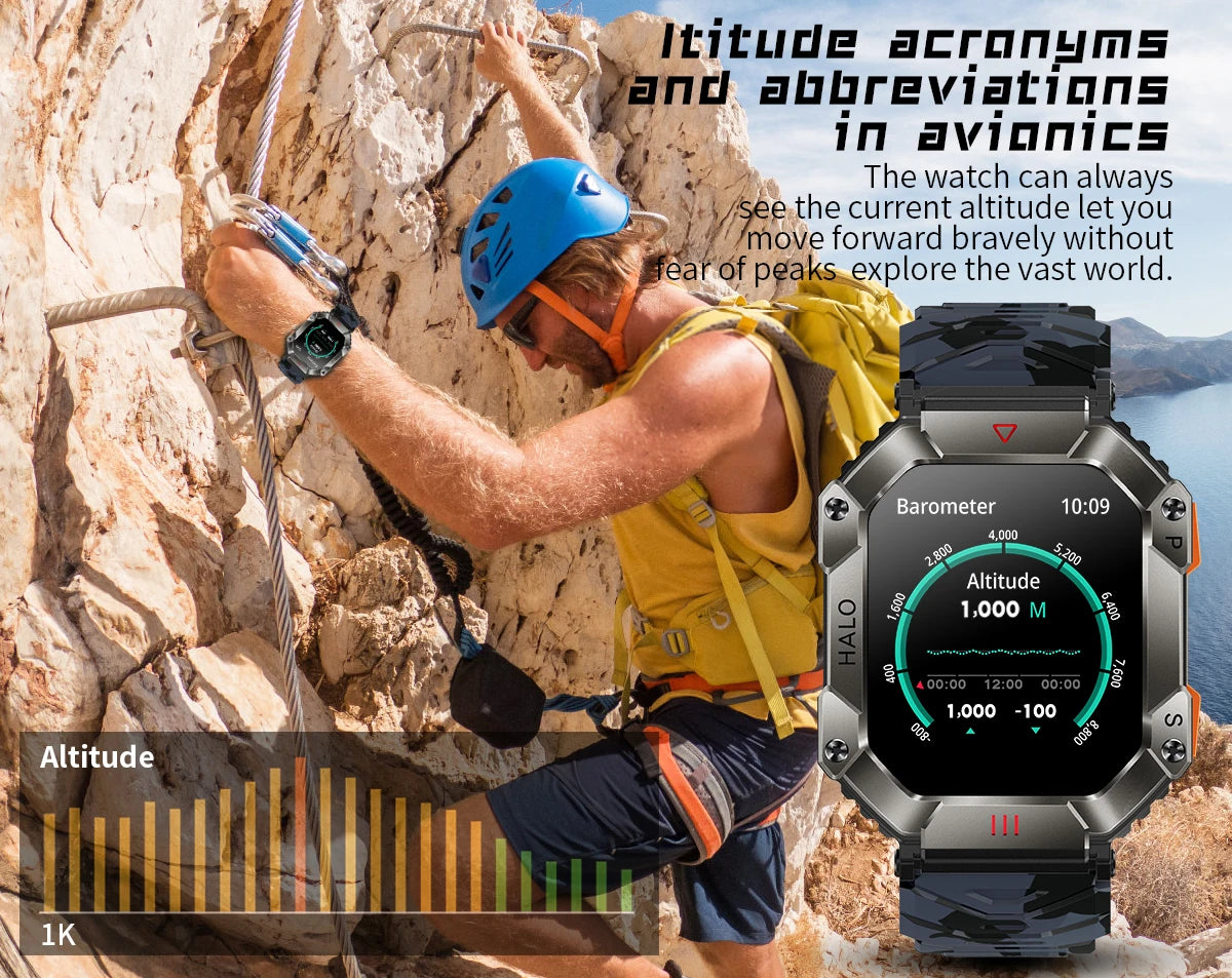  Montre Connectée Intelligente Homme – Design Militaire, Étanche, Multifonction – Compatible Android & iOS