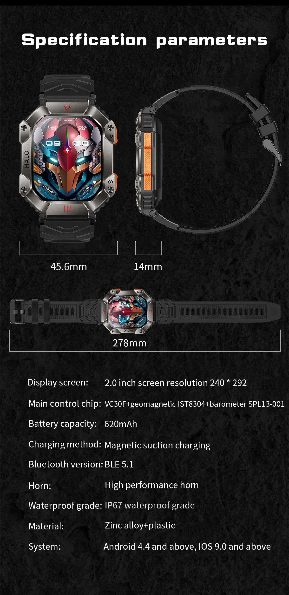  Montre Connectée Intelligente Homme – Design Militaire, Étanche, Multifonction – Compatible Android & iOS