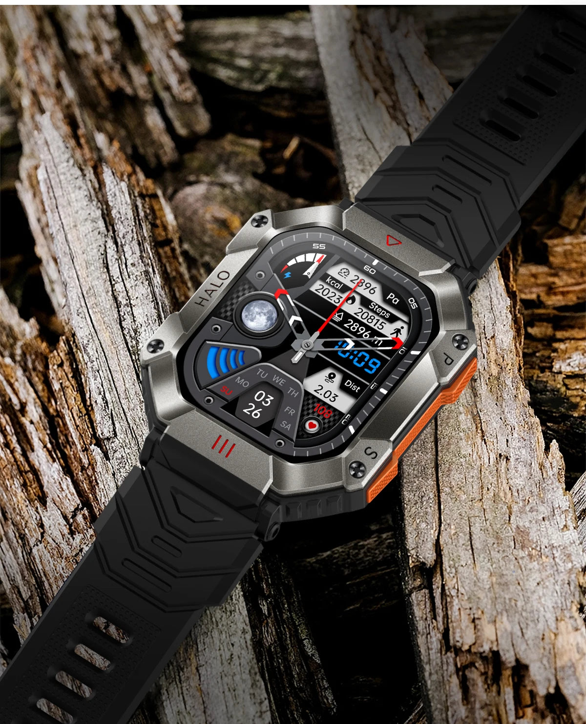  Montre Connectée Intelligente Homme – Design Militaire, Étanche, Multifonction – Compatible Android & iOS