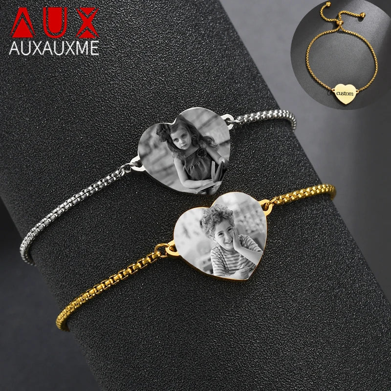 Bracelet Personnalisé Gravure Photo & Prénom – Acier Inoxydable Cœur Gravé | Cadeau Sur-Mesure Unisexe | Auxauxme x LDXdesign07
