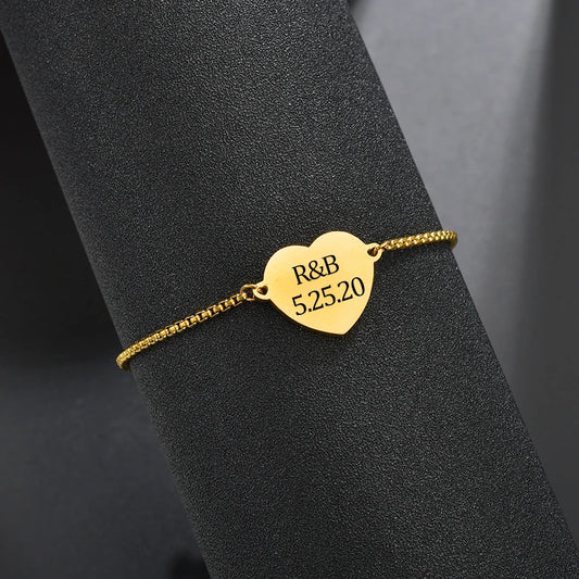 Bracelet Personnalisé Gravure Photo & Prénom – Acier Inoxydable Cœur Gravé | Cadeau Sur-Mesure Unisexe | Auxauxme x LDXdesign07