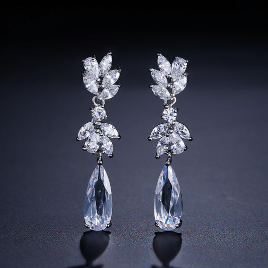 ZAKOL-boucles d'oreilles en Zircon blanc en forme de fleur, pendentif en cristal, pendentif goutte d'eau, bijoux de mariage de mariée, FSEP50L