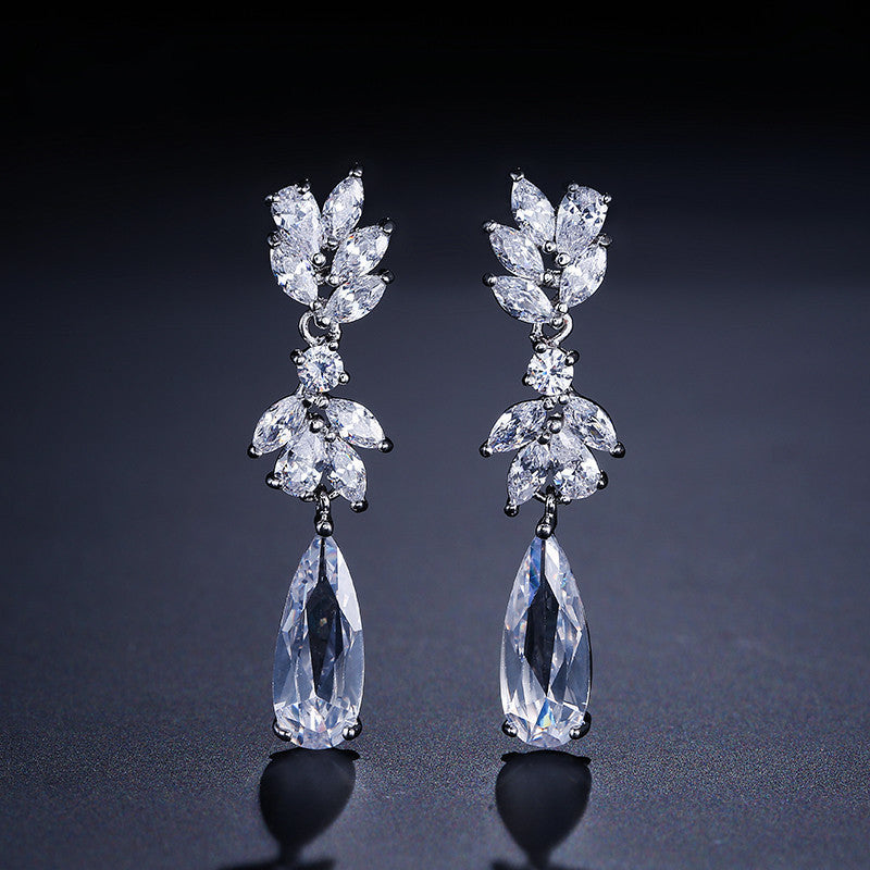 ZAKOL-boucles d'oreilles en Zircon blanc en forme de fleur, pendentif en cristal, pendentif goutte d'eau, bijoux de mariage de mariée, FSEP50L
