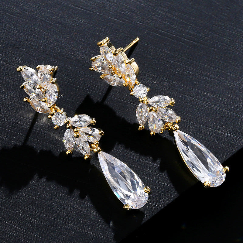 ZAKOL-boucles d'oreilles en Zircon blanc en forme de fleur, pendentif en cristal, pendentif goutte d'eau, bijoux de mariage de mariée, FSEP50L