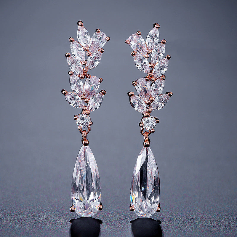 ZAKOL-boucles d'oreilles en Zircon blanc en forme de fleur, pendentif en cristal, pendentif goutte d'eau, bijoux de mariage de mariée, FSEP50L