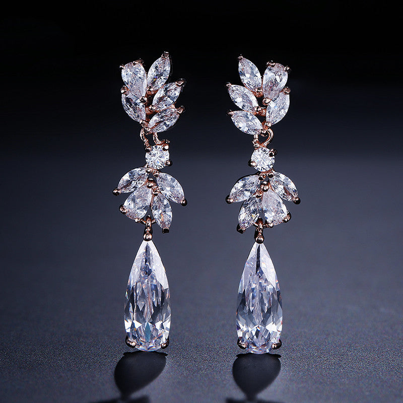 ZAKOL-boucles d'oreilles en Zircon blanc en forme de fleur, pendentif en cristal, pendentif goutte d'eau, bijoux de mariage de mariée, FSEP50L