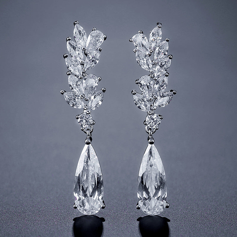 ZAKOL-boucles d'oreilles en Zircon blanc en forme de fleur, pendentif en cristal, pendentif goutte d'eau, bijoux de mariage de mariée, FSEP50L
