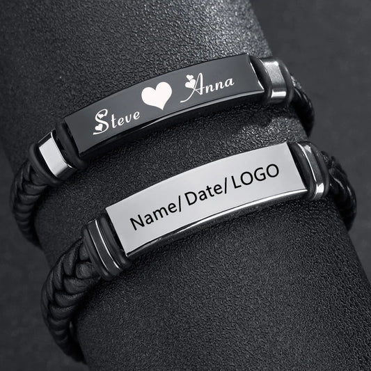 Bracelet Homme Personnalisé | Cuir Tressé & Acier Gravé – Cadeau Inspirant & Élégant pour Lui – par LDXdesign07