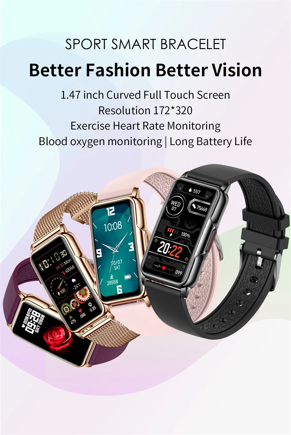 Montre Connectée Sport 2024 – Écran Tactile 1.47" | Tracker Fitness, Cardio, Sommeil, Notifications | Étanche IP67 | Pour iOS &amp; Android