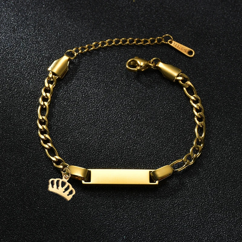 Bracelet Personnalisé avec Couronne – Acier Inoxydable | Gravure Prénom ou Date | Cadeau Naissance, Anniversaire, Femme, Enfant LDXdesign07