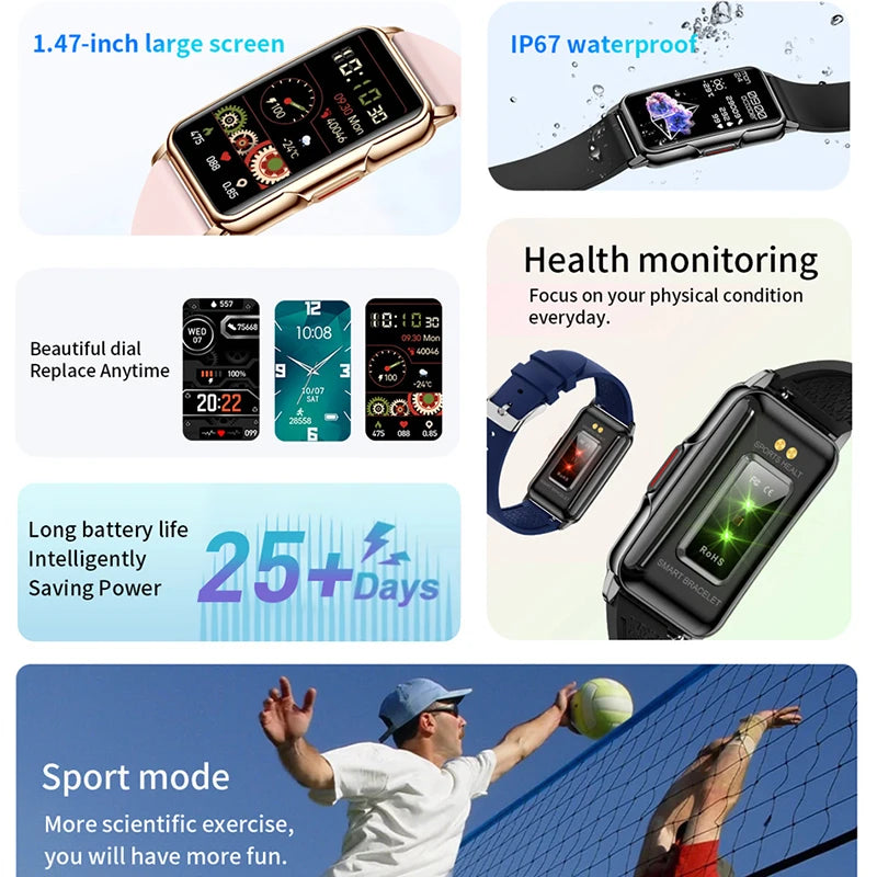 Montre Connectée Sport 2024 – Écran Tactile 1.47" | Tracker Fitness, Cardio, Sommeil, Notifications | Étanche IP67 | Pour iOS &amp; Android