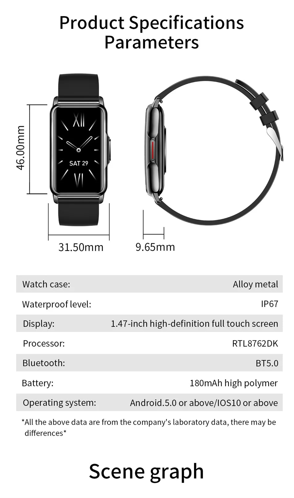 Montre Connectée Sport 2024 – Écran Tactile 1.47" | Tracker Fitness, Cardio, Sommeil, Notifications | Étanche IP67 | Pour iOS &amp; Android