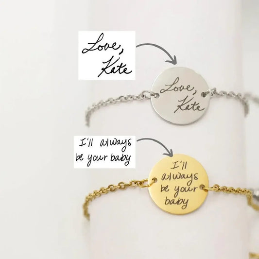 **Bracelet Personnalisé avec Écriture Manuscrite | Gravure Signature, Dessin d’Enfant ou Message Unique – Cadeau Souvenir Inoubliable par LDXdesign07**