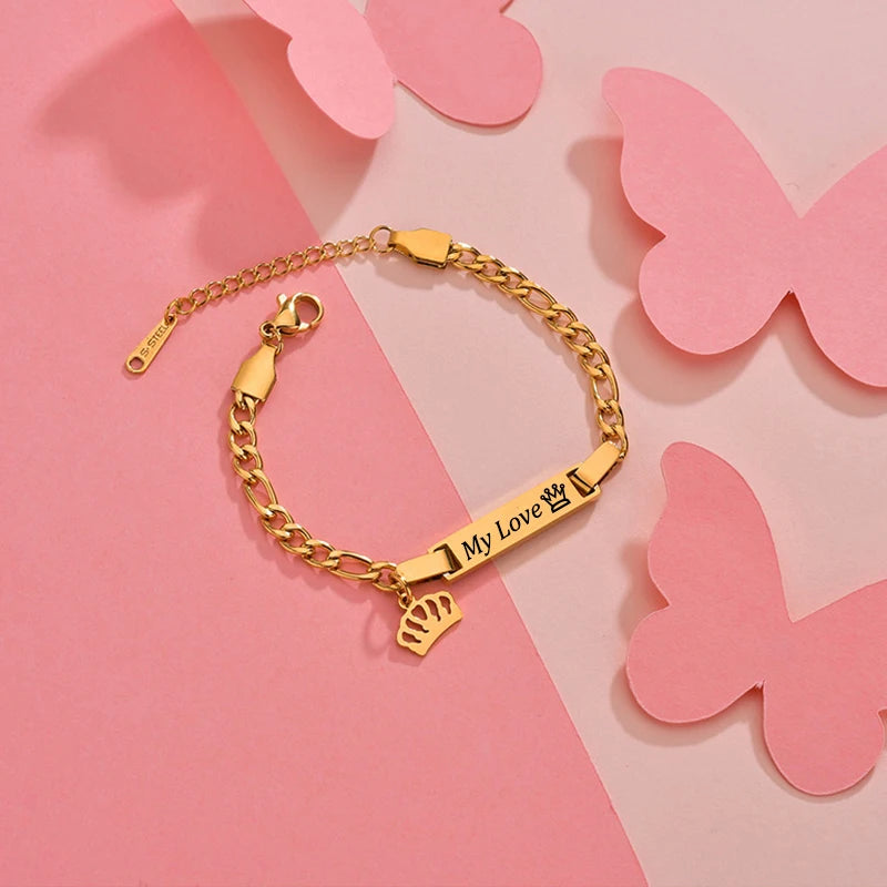 Bracelet Personnalisé avec Couronne – Acier Inoxydable | Gravure Prénom ou Date | Cadeau Naissance, Anniversaire, Femme, Enfant LDXdesign07