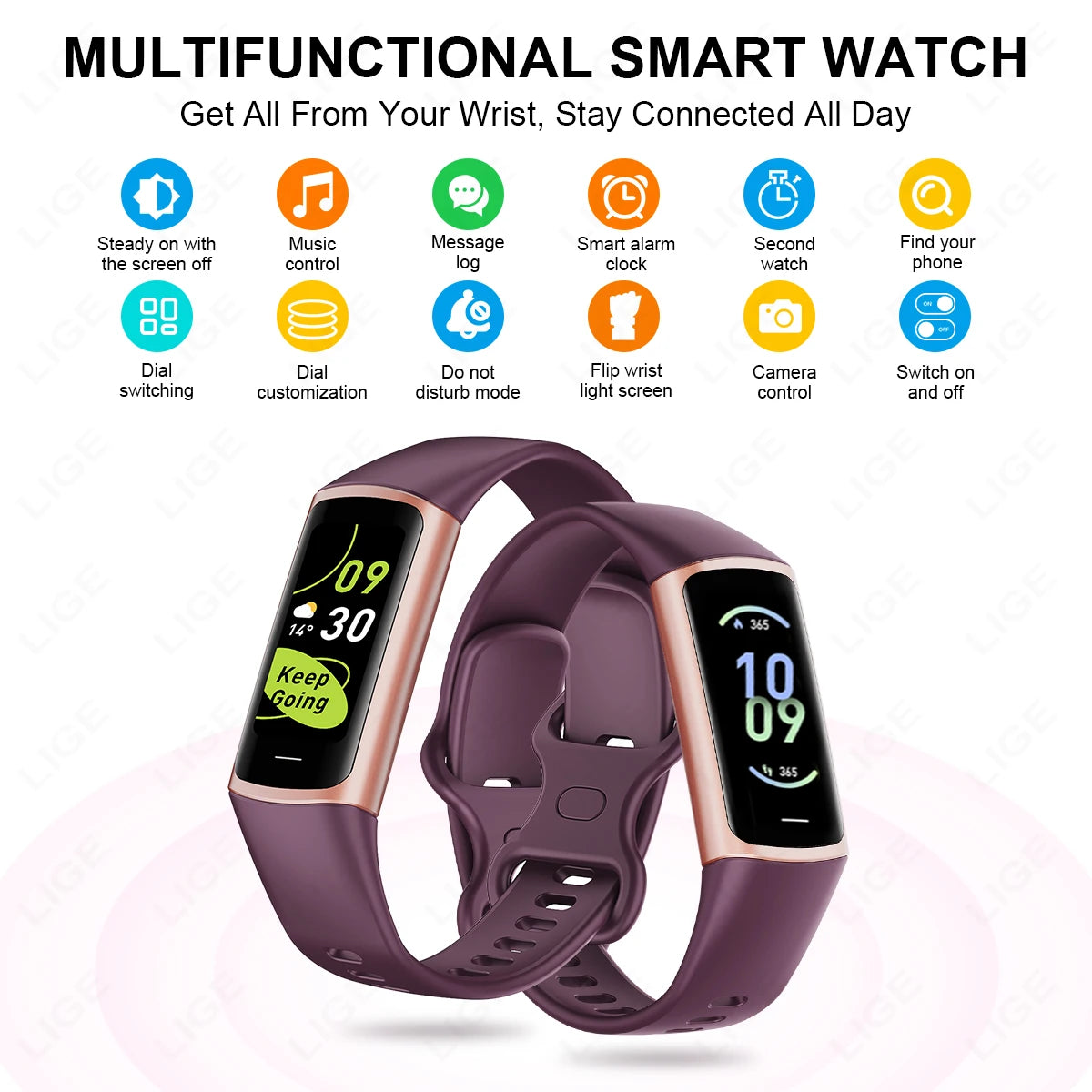Montre Connectée Sport LIGE – Bracelet Intelligent Homme & Femme | Suivi Santé & Fitness, Écran AMOLED, Étanche IP67 | Compatible iOS & Android LDXdesign07
