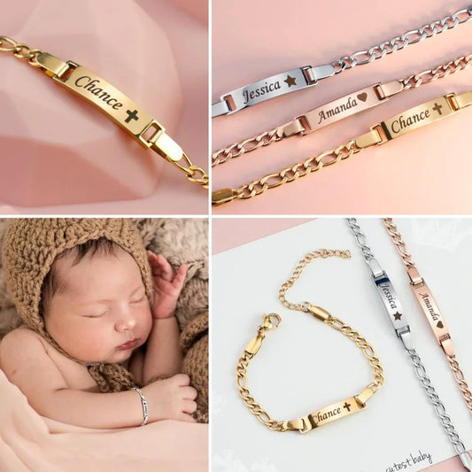 **Bracelet Bébé Personnalisé avec Pierre de Naissance – Gravure Prénom &amp; Date | Chaîne Figaro Ajustable – Cadeau Naissance ou Baptême par LDXdesign07*