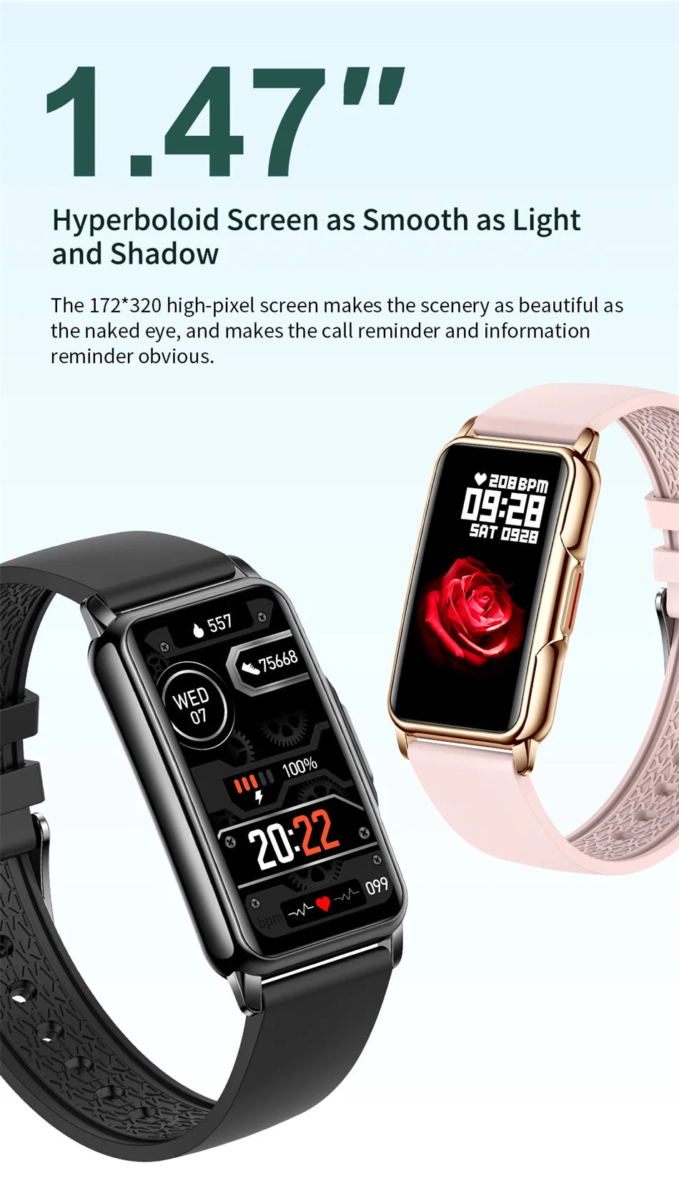 Montre Connectée Sport 2024 – Écran Tactile 1.47" | Tracker Fitness, Cardio, Sommeil, Notifications | Étanche IP67 | Pour iOS &amp; Android